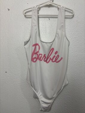 369 Barbie White One-Piece Swimsuit with Pink Logo. SzS